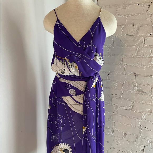 70s/80s sundress in royal purple with mustard accents, featuring Pierrot images. - Picture 1 of 5
